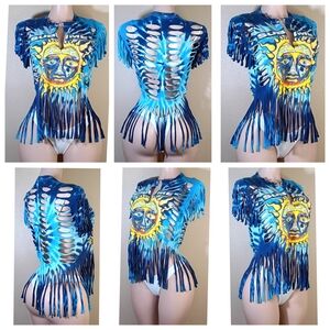 Sublime Custom Blue Fringe Short Sleeve Top